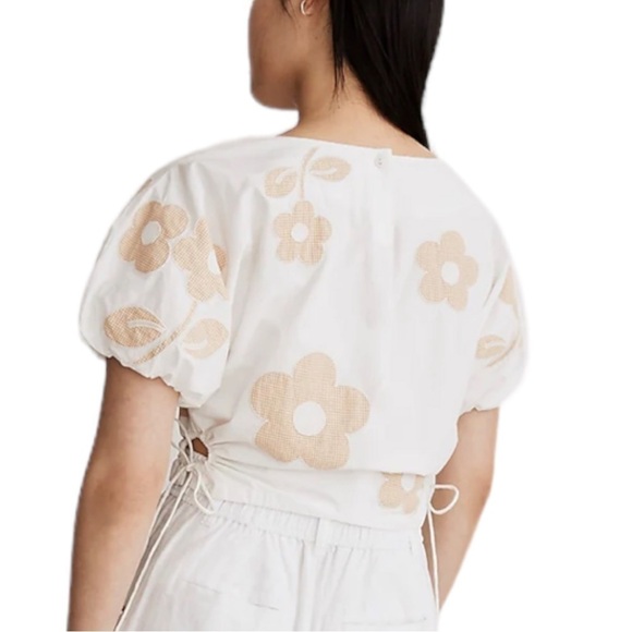 Madewell NWT Embroidered Poplin Puff-Sleeve Cutout Crop Top Size Medium - Picture 10 of 11